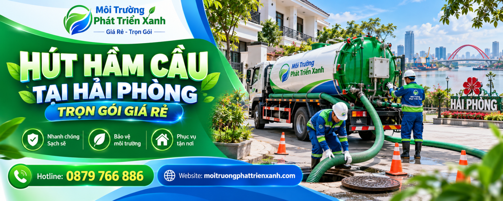 Đội xe hút hầm cầu tại Hải Phòng trọn gói giá rẻ của Công ty Môi trường Phát triển Xanh
