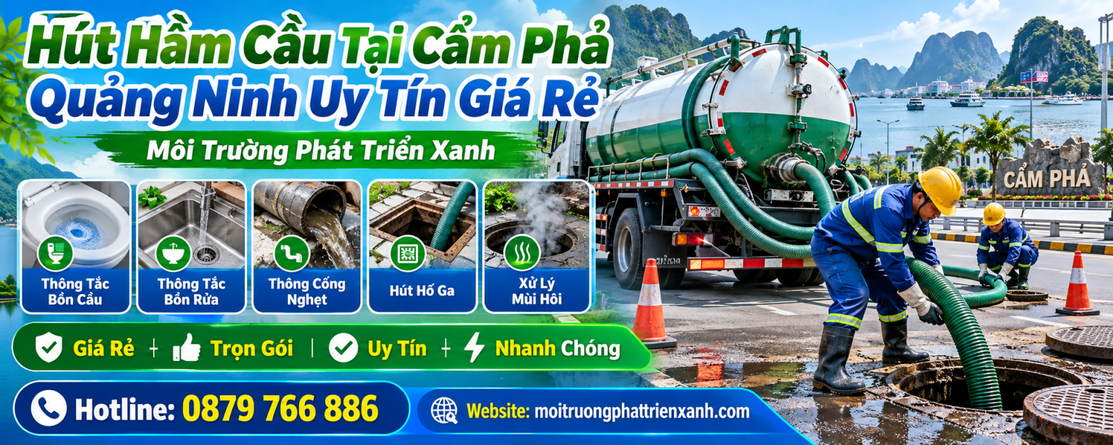 Hút Hầm Cầu Tại Cẩm Phả Quảng Ninh Uy Tín Giá Rẻ - Thi công hút bể phốt và thu gom bùn thải bằng phương pháp phù hợp