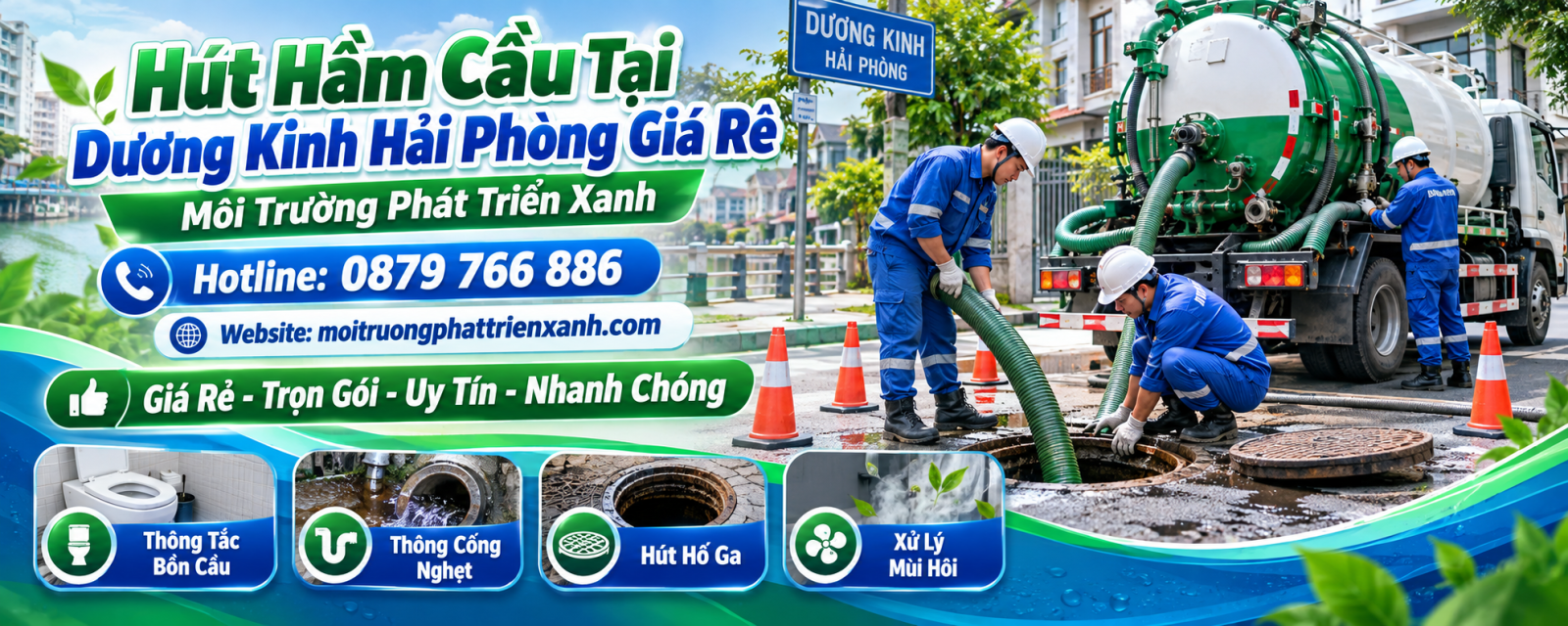 Hút Hầm Cầu Tại Dương Kinh Hải Phòng Giá Rẻ - Thi công hút bùn bằng xe và đường ống chuyên dụng