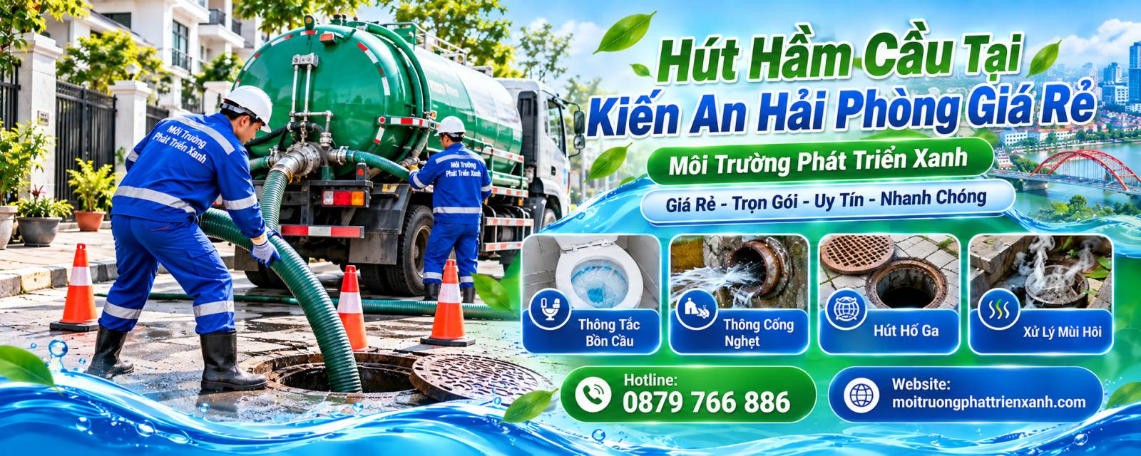 Hút Hầm Cầu Tại Kiến An Hải Phòng Giá Rẻ - Xe hút hầm cầu chuyên dụng và hệ thống đường ống thu gom bùn thải