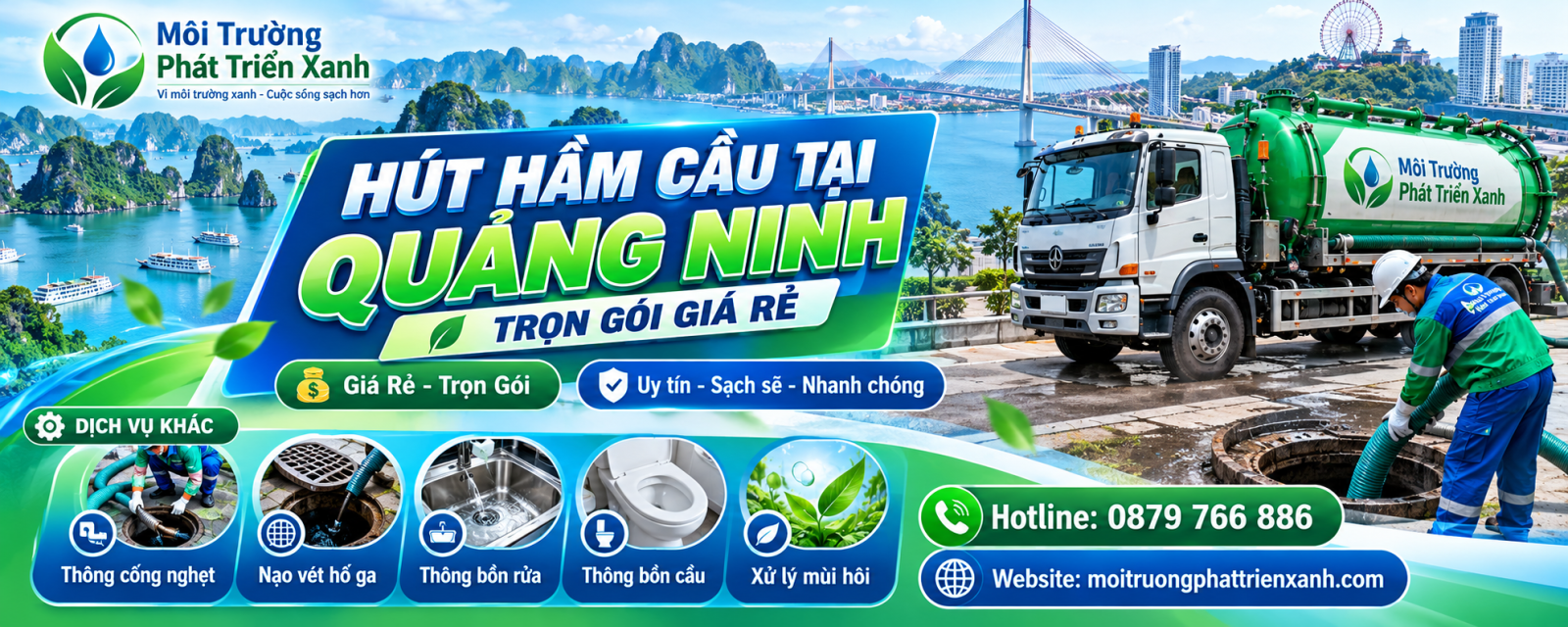 Hút hầm cầu tại Quảng Ninh trọn gói giá rẻ - kỹ thuật viên thi công tại công trình