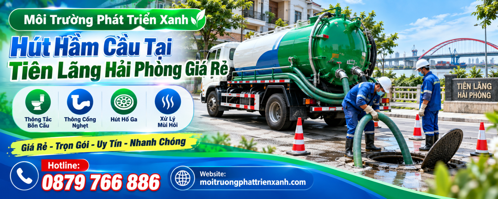 Hút Hầm Cầu Tại Tiên Lãng Hải Phòng Giá Rẻ - Xe hút hầm cầu chuyên dụng và hệ thống ống thu gom bùn thải