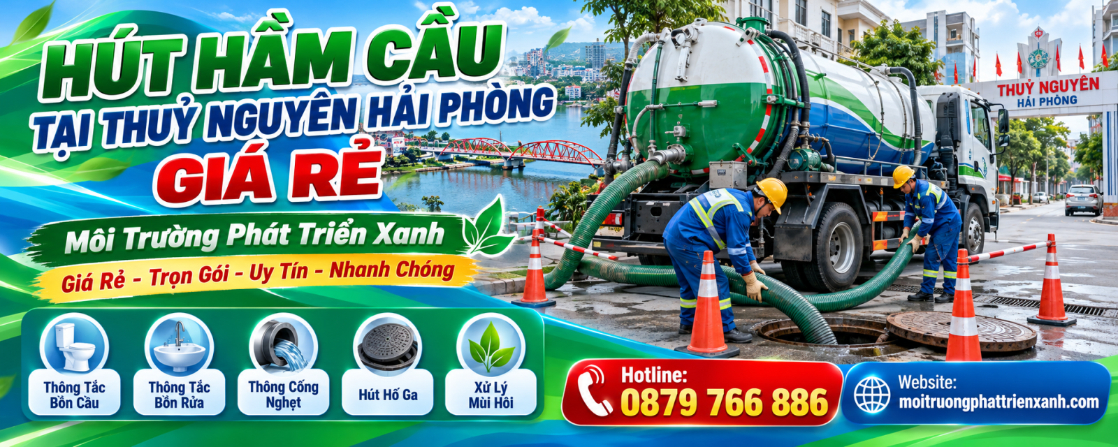 Hút Hầm Cầu Tại Thuỷ Nguyên Hải Phòng Giá Rẻ - Thi công hút bùn bằng xe chuyên dụng và đường ống thu gom kín