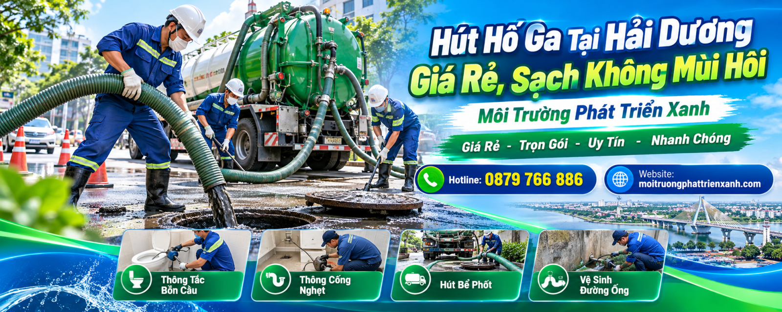 Hút Hố Ga Tại Hải Dương Giá Rẻ, Sạch Không Mùi Hôi - Thi công hút bùn thải hố ga bằng thiết bị chuyên dụng