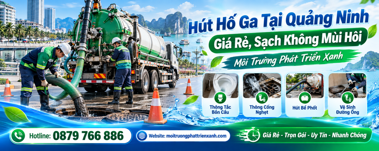 Hút Hố Ga Tại Quảng Ninh Giá Rẻ, Sạch Không Mùi Hôi - Thi công hút bùn và thu gom chất thải bằng thiết bị chuyên dụng