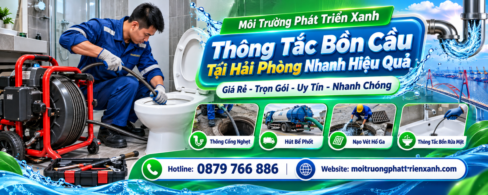 Thông Tắc Bồn Cầu Tại Hải Phòng Nhanh Hiệu Quả - Thi công xử lý tắc nghẽn bằng thiết bị chuyên dụng