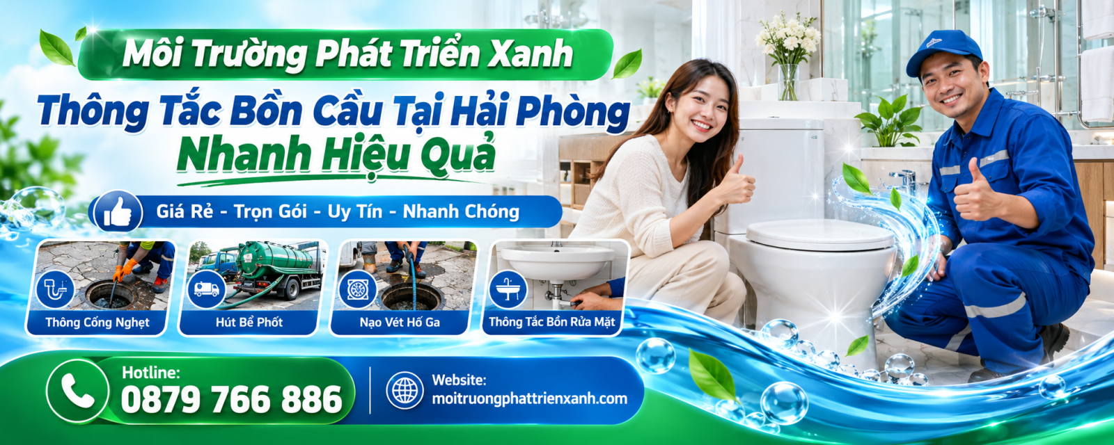 Thông Tắc Bồn Cầu Tại Hải Phòng Nhanh Hiệu Quả - Công Ty Môi Trường Phát Triển Xanh kiểm tra và hoàn thành xử lý