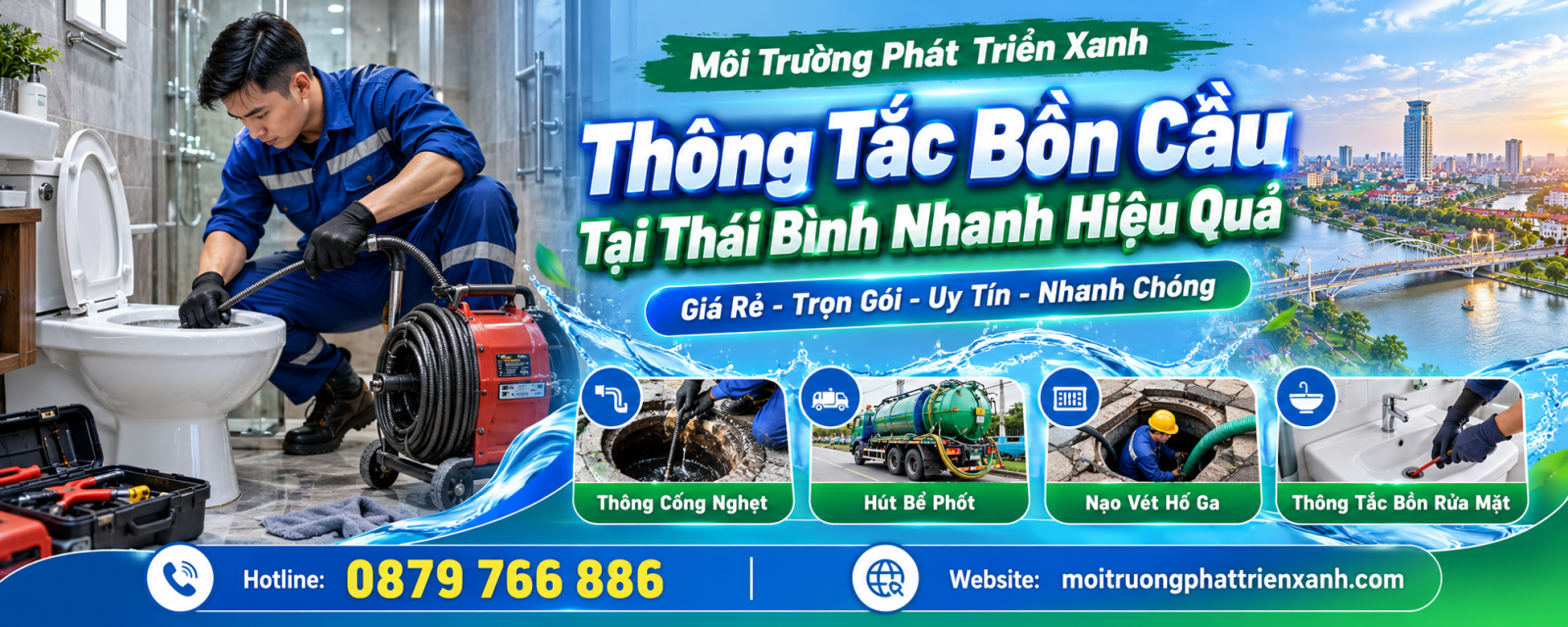 Thông Tắc Bồn Cầu Tại Thái Bình Nhanh Hiệu Quả - Thi công xử lý đường ống bằng thiết bị chuyên dụng