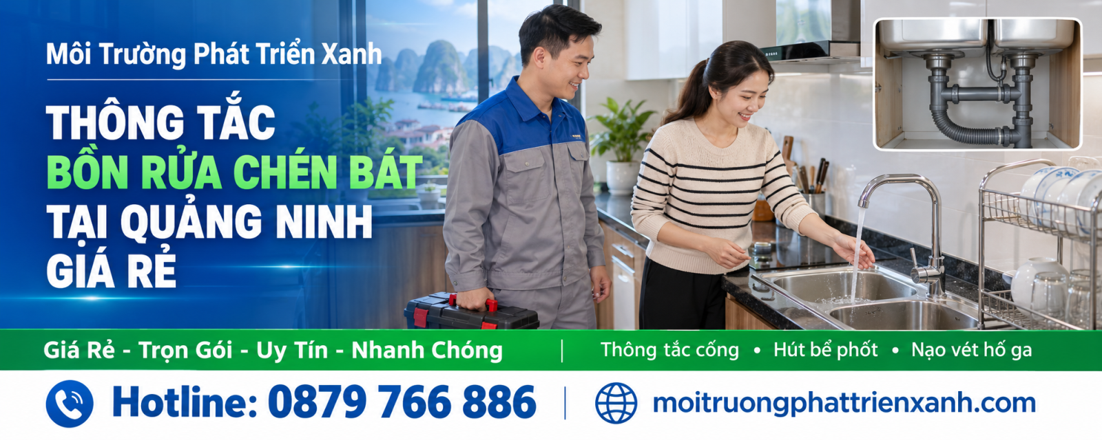 Thông tắc bồn rửa chén bát tại Quảng Ninh giá rẻ - thử thoát nước và kiểm tra rò rỉ sau xử lý