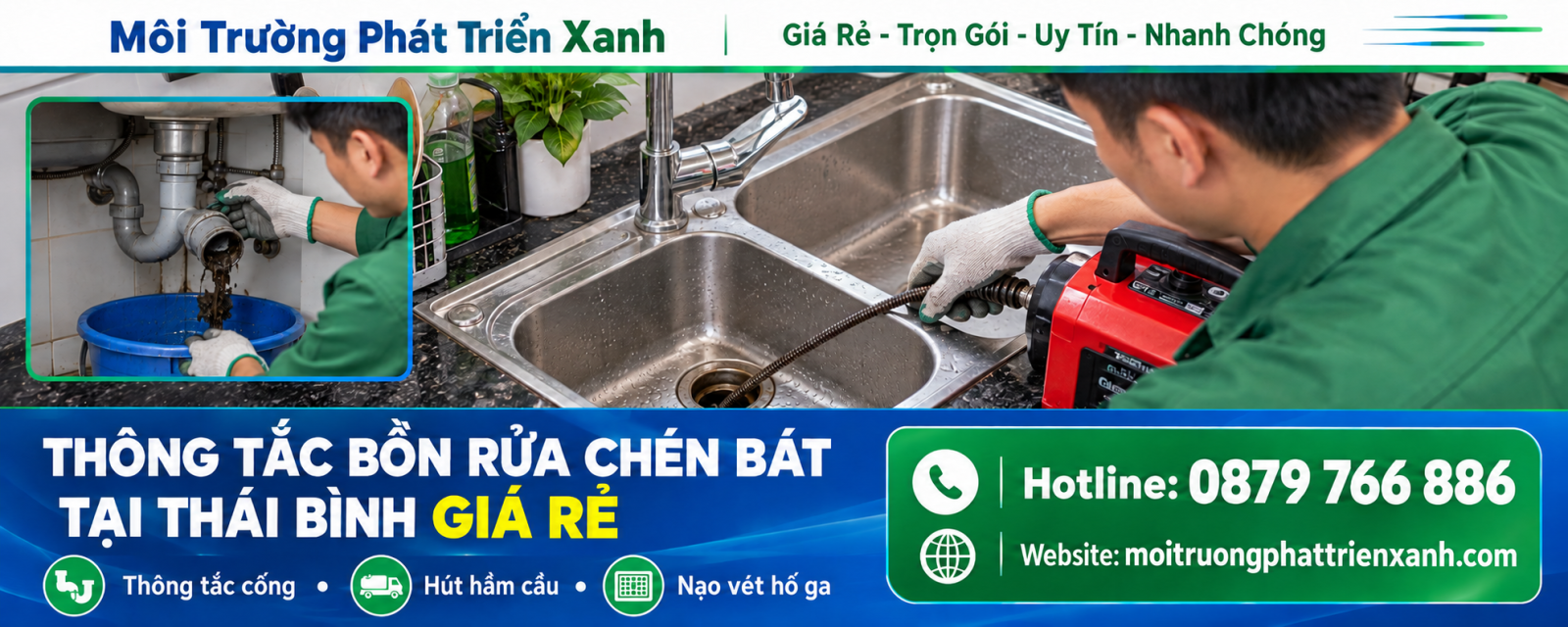 Thông Tắc Bồn Rửa Chén Bát Tại Thái Bình Giá Rẻ - làm sạch cặn bám và xử lý đường ống thoát bếp