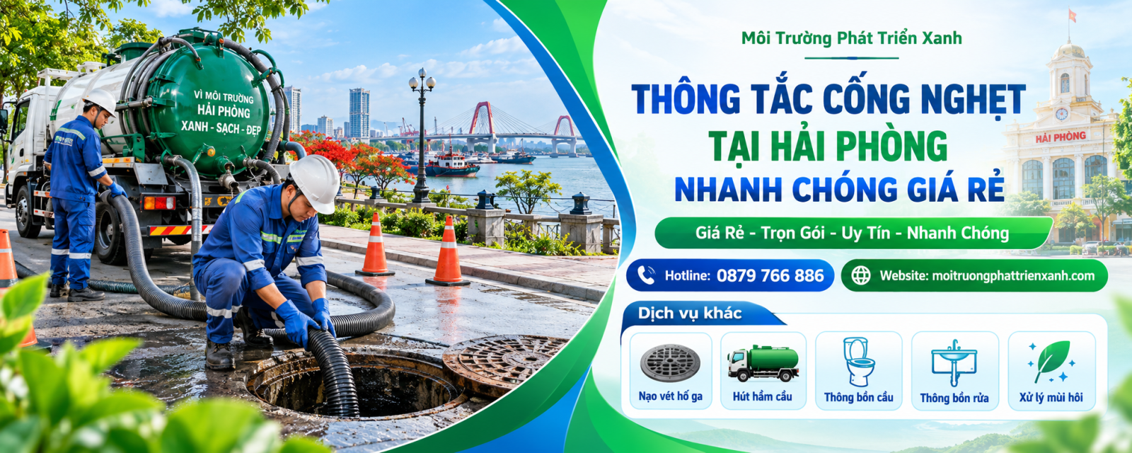 Khu vực phục vụ Thông tắc cống nghẹt tại Hải Phòng nhanh chóng giá rẻ trên toàn thành phố